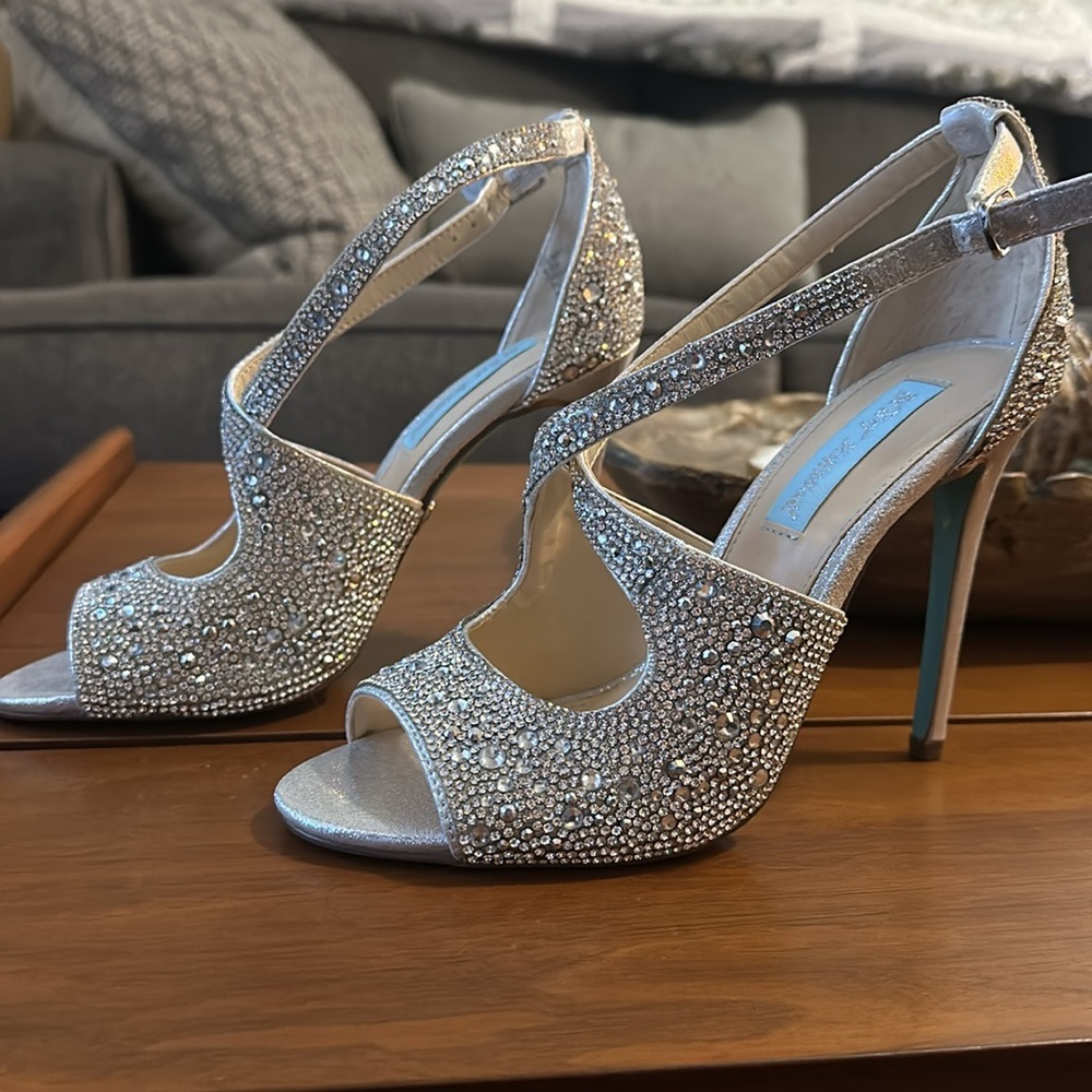 Betsey Johnson Silver Crystal Embellished High Heel Sandals